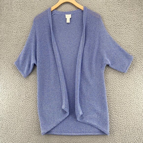 Chico's Sweaters - Chicos Sweater Women 0 US Small Blue Metallic Shimmer Knit Short Sleeve Cardigan